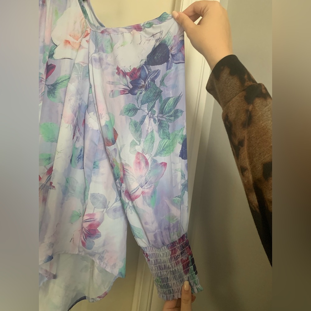 Georgette Smocked Neck Cold Shoulder Blouse - Picture 4 of 7